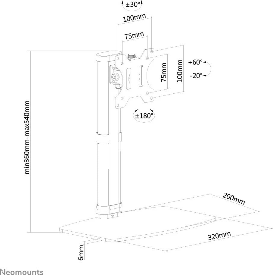 Mbajtës monitori Neomounts FPMA-D890BLACK, deri 30 inç, rregullim lartësie, i zi