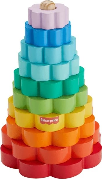Lodër druri Fisher Price Wooden Pyramid HXT77, shumëngjyrëshe, 10 pjesë