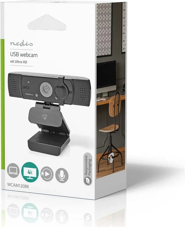 Webcam Nedis WCAM120BK, 8.3 MP, 4K, USB 2.0, E zezë