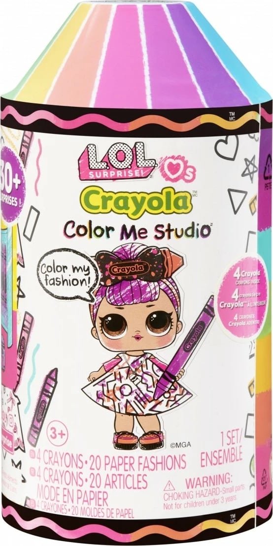 Set lodër L.O.L. Surprise Loves Crayola Color Me Studio, MGA, 505273-EUC, me kukull, 4 kreda, rroba letre, shumëngjyrëshe