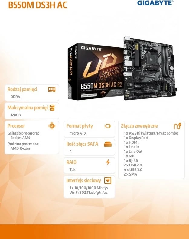 Pllakë amë Gigabyte B550M DS3H AC R2, Socket AM4, micro ATX