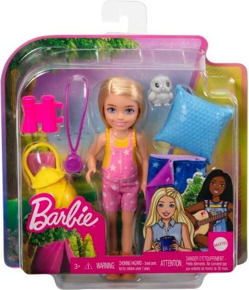 Set lodër Barbie Chelsea Camping me thes gjumi, Mattel HDF77, për vajza