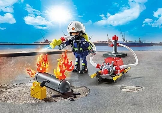 Set lodrash Playmobil Action Heroes 71826 zjarrfikës me pompë uji, 42 pjesë