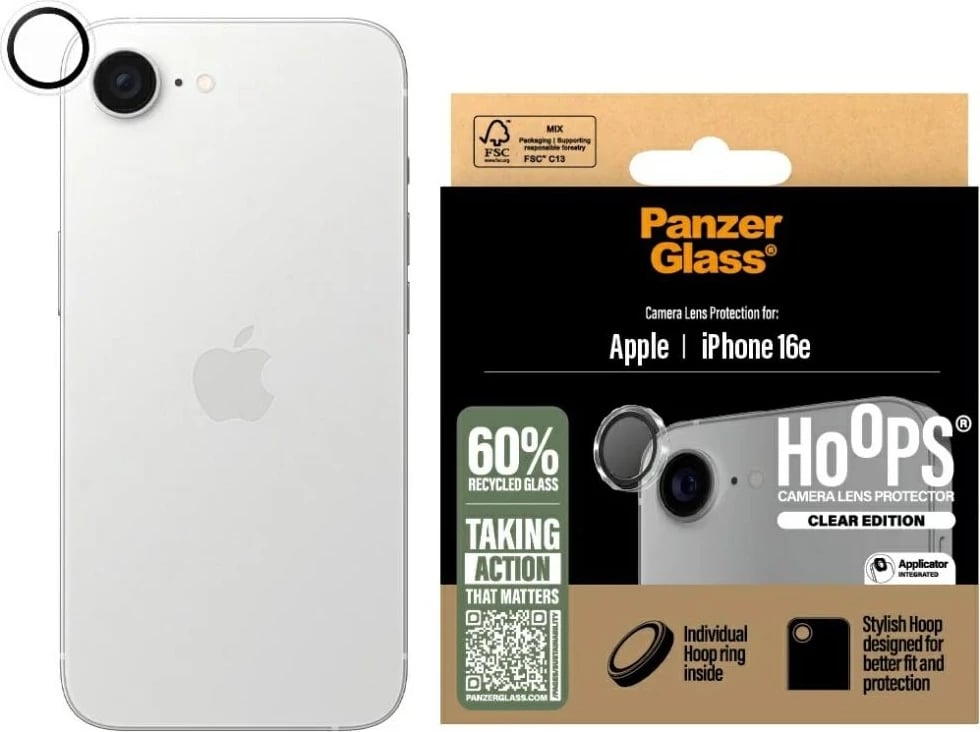 Mbrojtës xhami për lente PanzerGlass Hoops, për iPhone 16e, Transparent