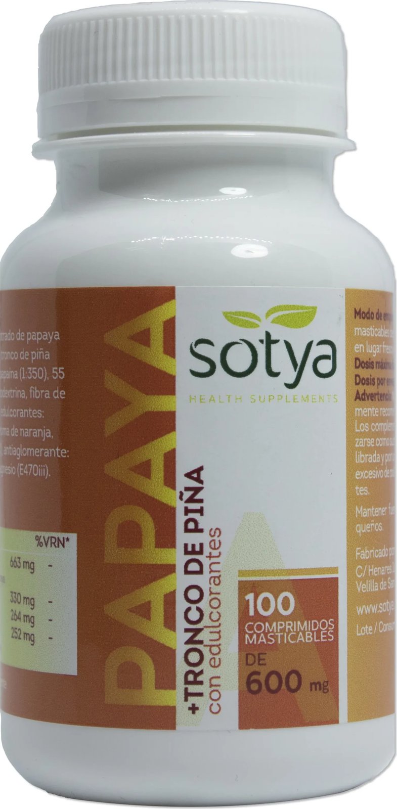 Suplement ushqimor Sotya Papaya + Tronco De Piña 600mg, 100 tableta