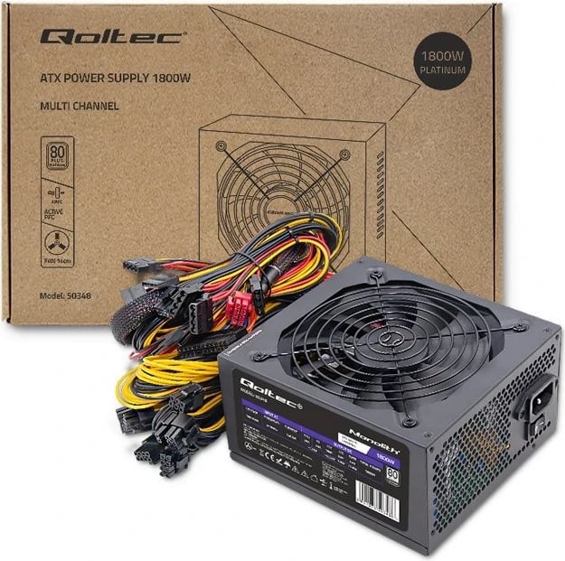 Furnizues i Energjisë Qoltec 50348 ATX 1800W, 80 Plus Platinum për Gaming Miner