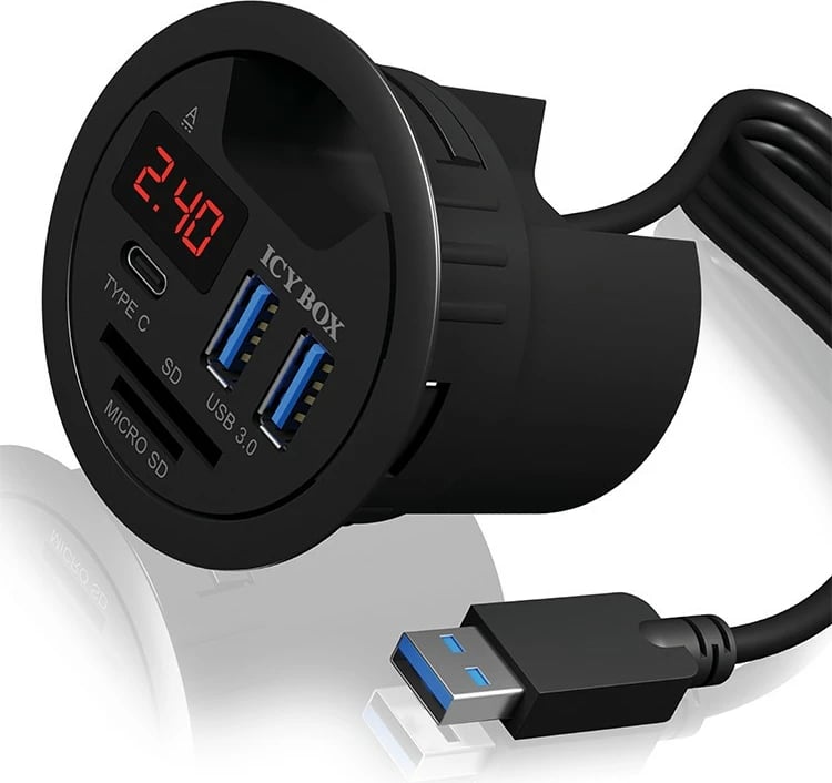 USB hub ICY BOX IB-HUB1404, 2 porta USB 3.0, Type-C, lexues kartelash, e zezë