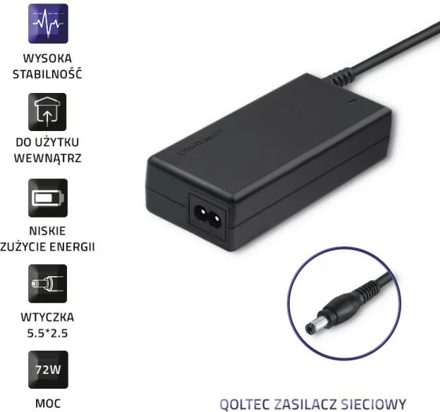 Furnizues energjie Qoltec 51107.72W, 12V, 6A, 5.5*2.5 mm, i zi