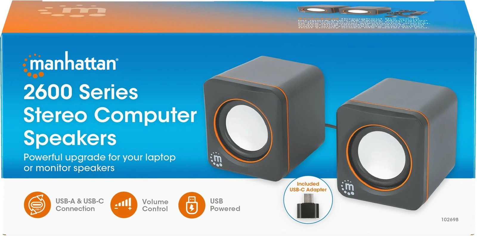 Kufje stereo Manhattan 2600 Series, 2.0 kanale, 6W, USB-A/USB-C, zi/portokalli