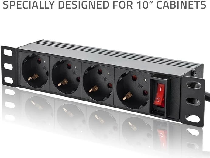 Listë elektrike PDU Qoltec 54603 për rack 10", 1U, 4xSchuko, 16A, 1.8m, e zezë