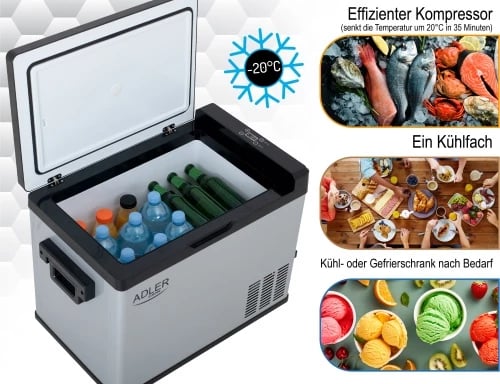 Frigorifer portativ me kompresor, Adler, AD 8081, 40L, ekran LCD, diapazon -20°C deri +20°C, gri/zi