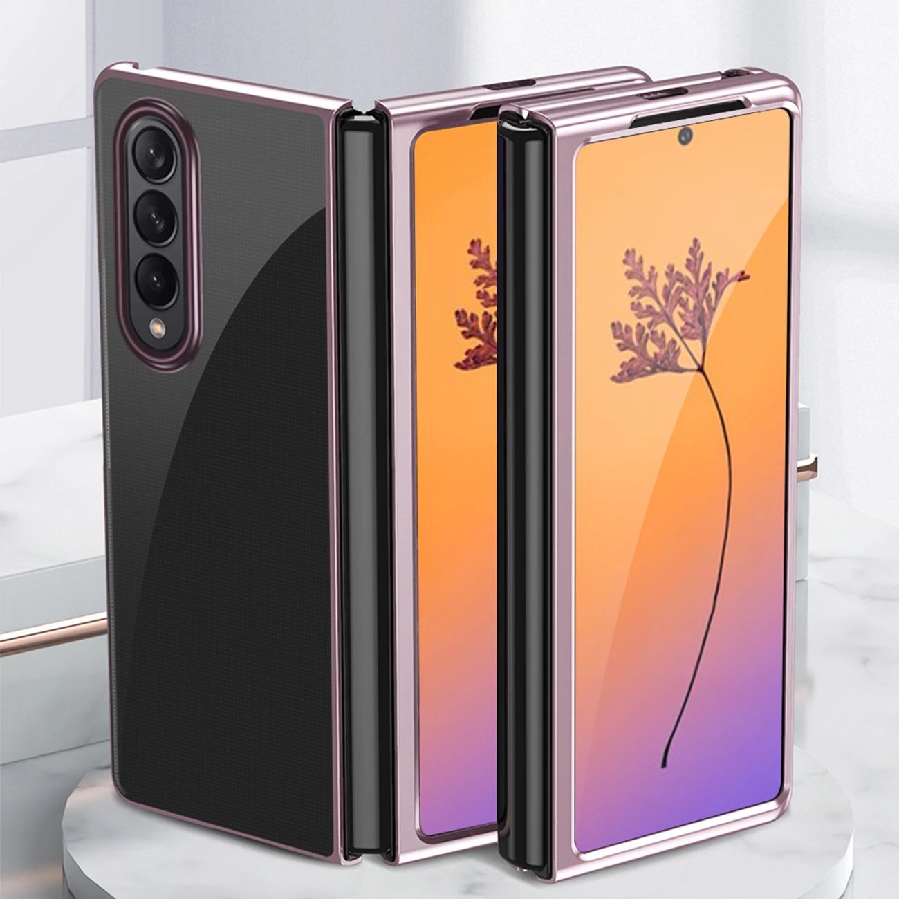 Mbështjellës Hurtel Plating Case për Samsung Galaxy Z Fold 4, kornizë metalike, kaltër