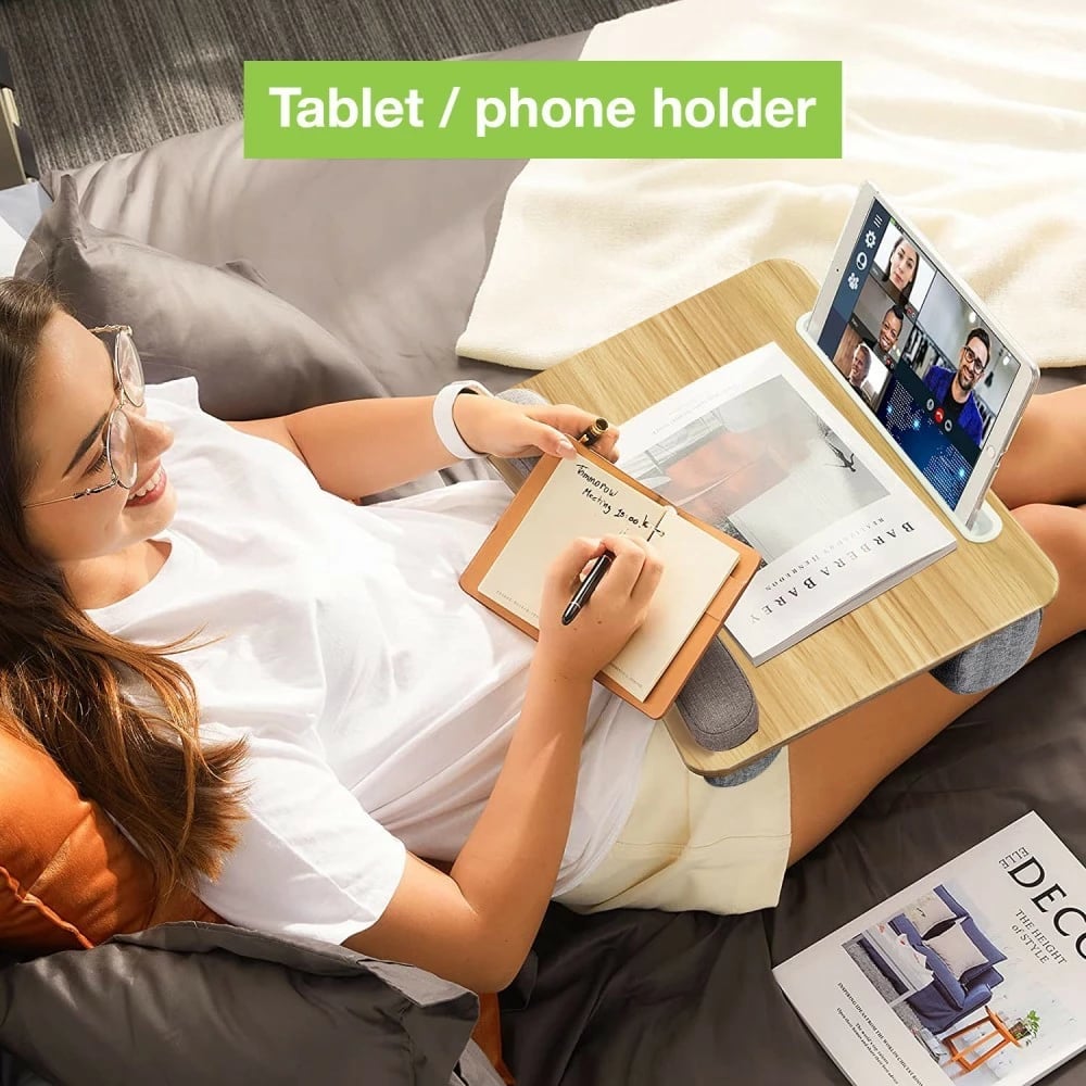Podstavec laptopi Techly ICA-TBL 102 me bazë të butë, raft maus, 410x335mm, Gri/Dru