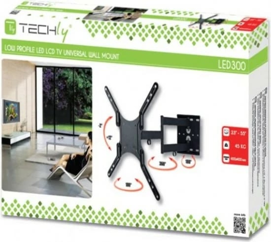 Mbajtës muri për TV/monitor Techly 308893, 23-55 inç, krah i dyfishtë, 45kg, i zi