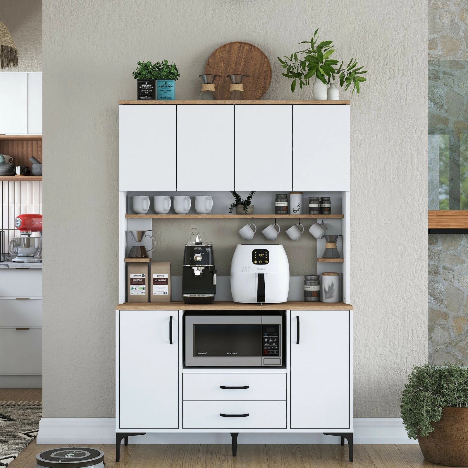 Dollap multifunksional Hanah Home, JE168 - 3257, ngjyrë e bardhë dhe arre