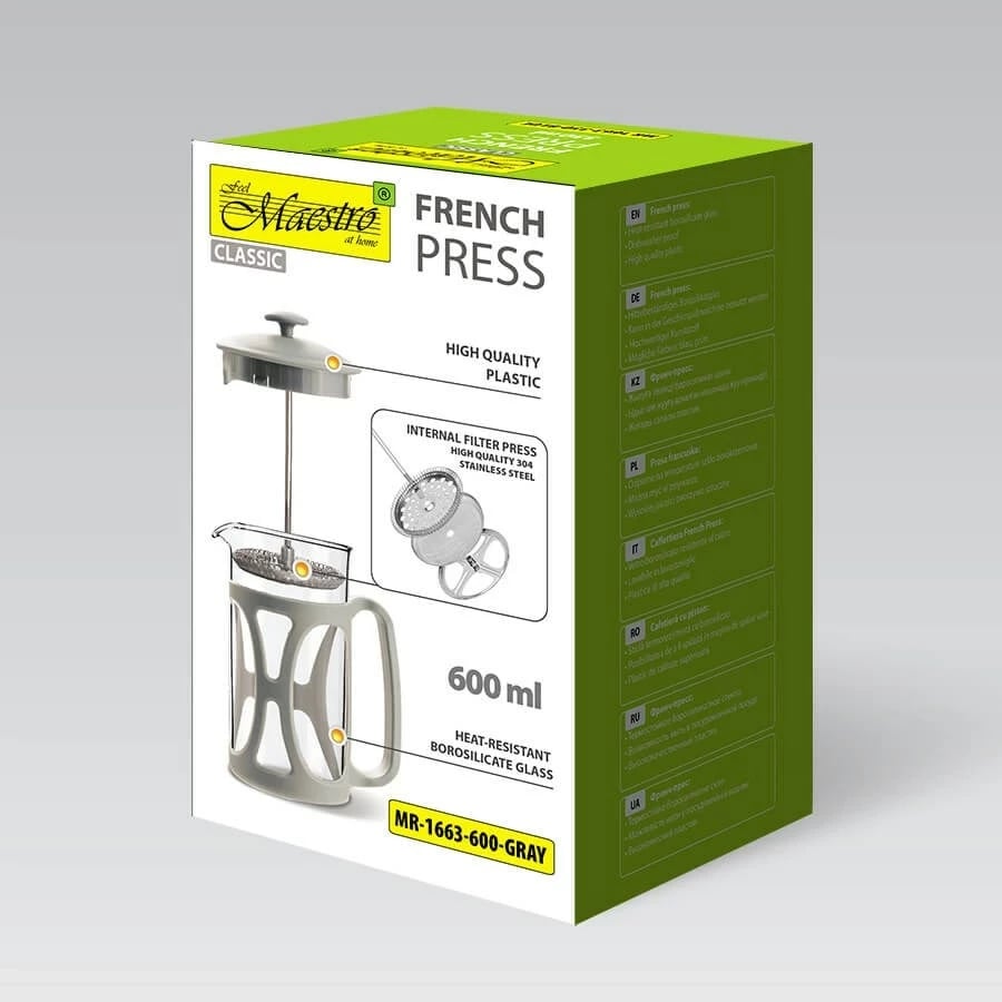 French press Maestro MR-1663, 600 ml, Gri
