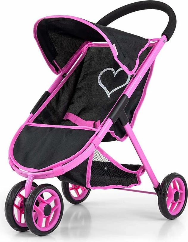 Karrocë kukullash, Milly Mally, Susie Prestige, për kukulla deri 50 cm, tri rrota me rrota të dyfishta përpara, e zezë