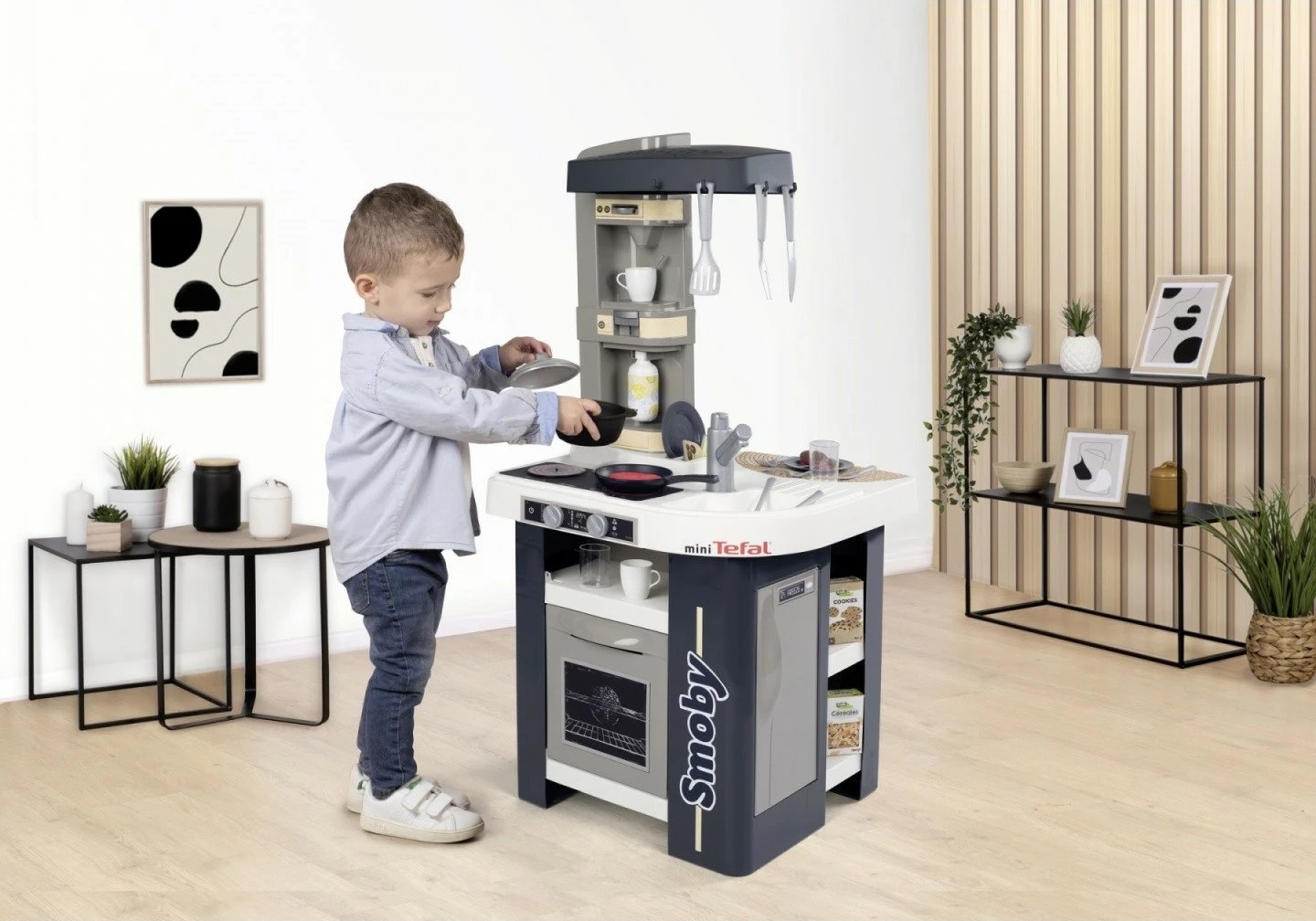 Kuzhinë lodër elektronike Smoby miniTefal Studio, plastikë, gri/bardhë, me aksesorë