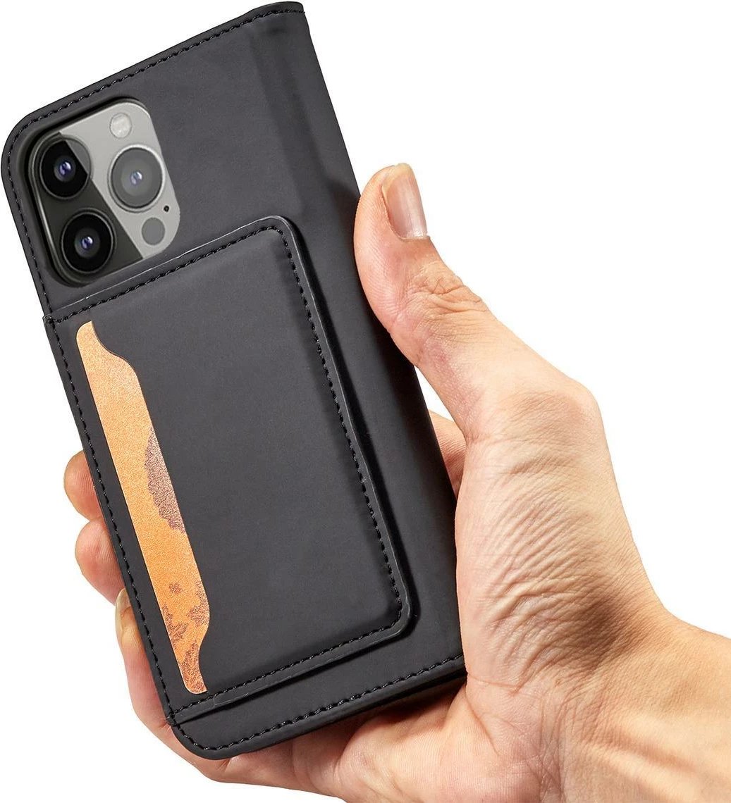 Mbështjellës Hurtel Magnet Card Case për iPhone 14, portofol, mbajtës, e zezë