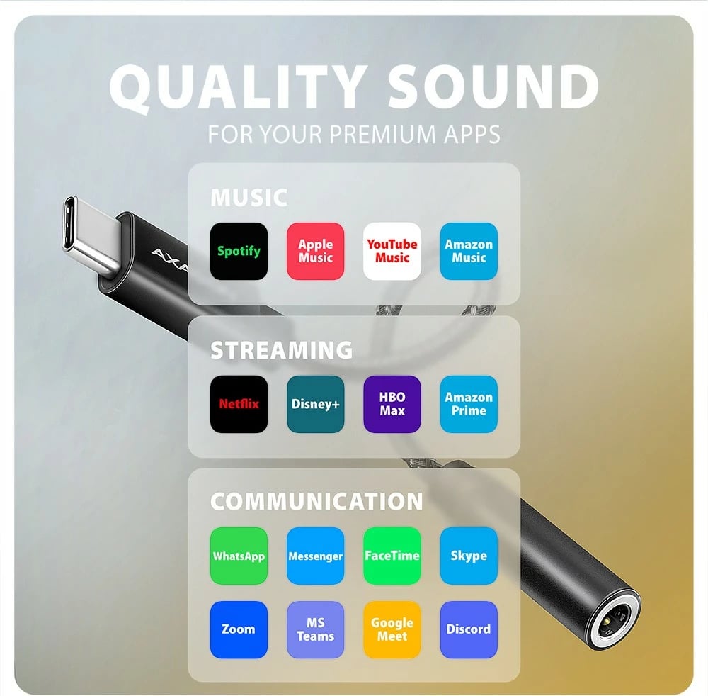 Kartë zanore e jashtme AXAGON ADA-HC, USB-C në 3.5mm, DAC 32-bit, 384kHz, E zezë