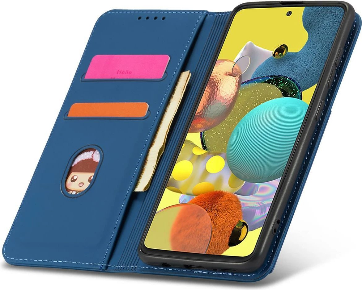 Mbështjellës magnetik Hurtel për Samsung Galaxy A12 5G, me kapak, portofol, Kaltër