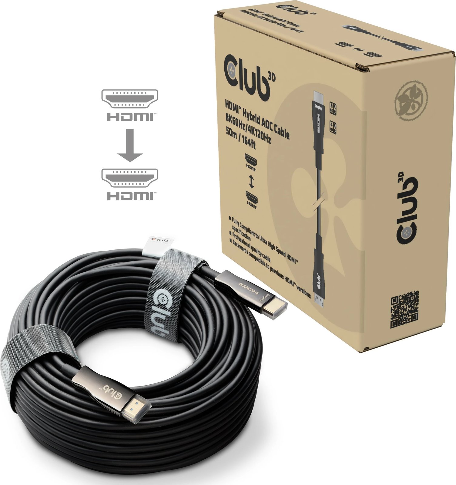 Kabllo HDMI Club3D 2.1, 50m, aktiv optik, 8K60Hz, e zezë