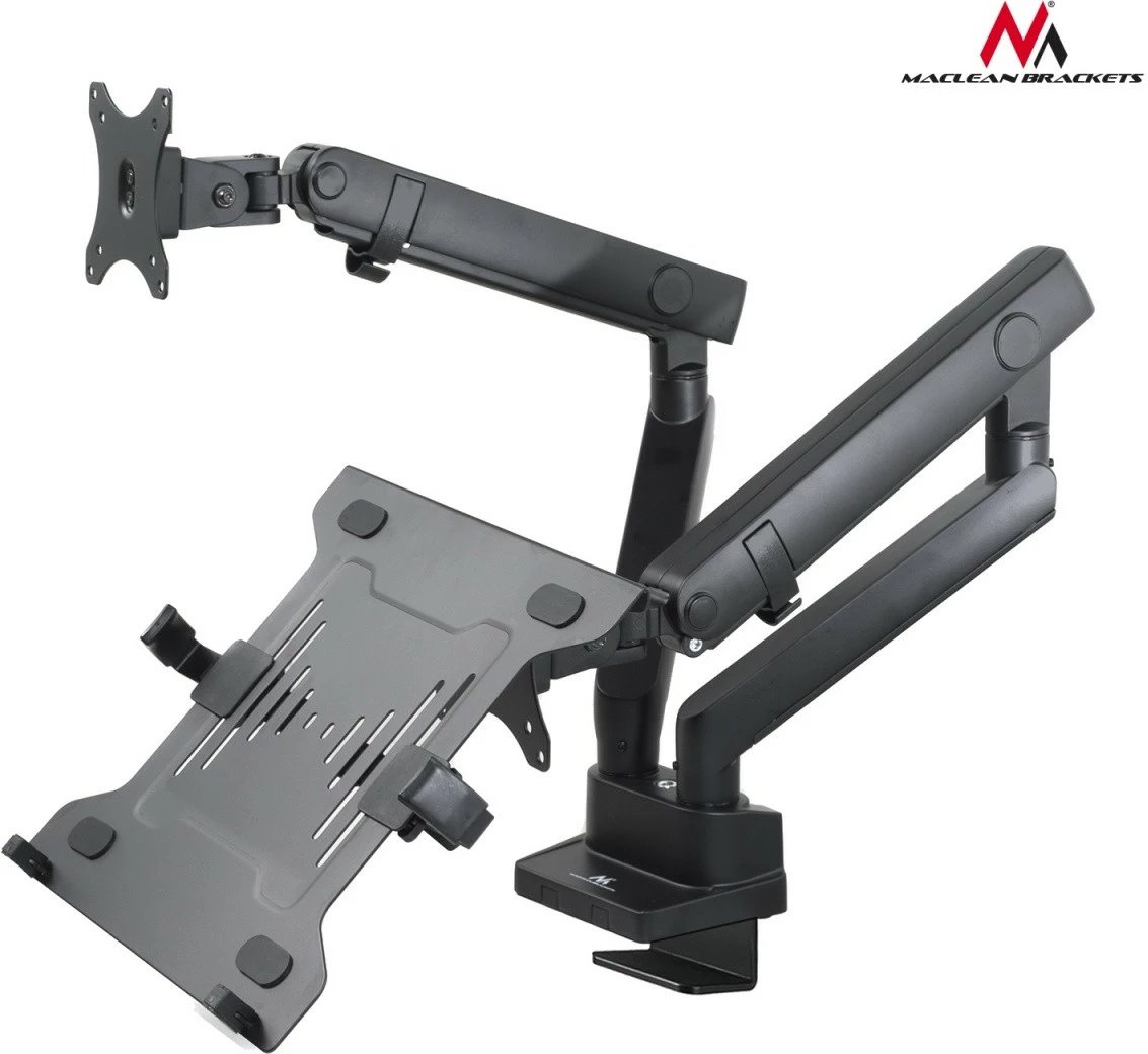 Mbajtës tavoline i dyfishtë Maclean MC-813 për monitor 17-32" dhe laptop, i zi