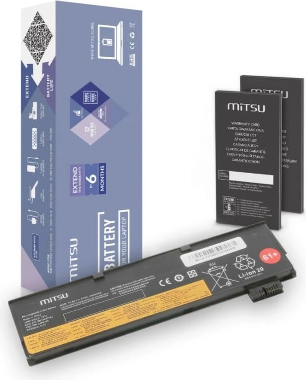 Bateri laptop Mitsu për Lenovo ThinkPad T570, 4400 mAh, 11.1V, Li-ion, 6 qeliza