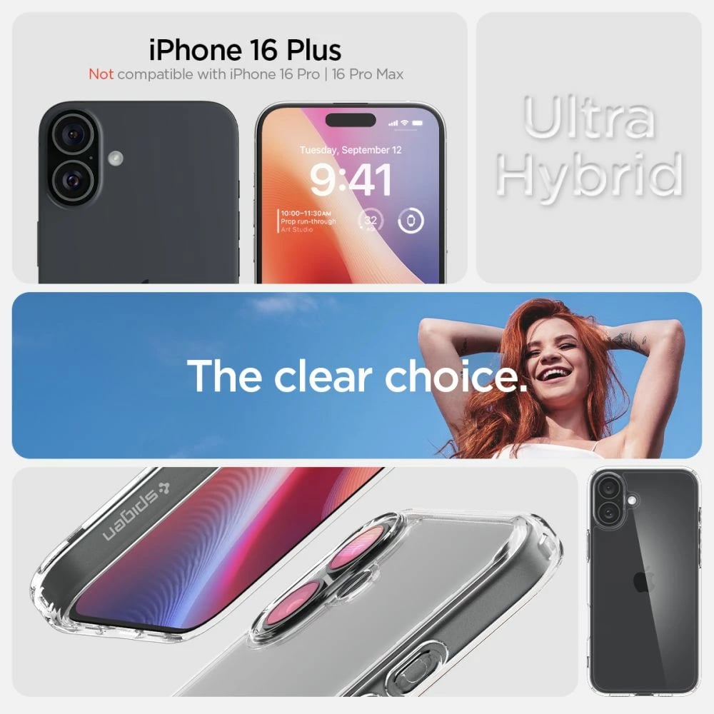 Mbështjellës Spigen Ultra Hybrid për iPhone 16 Plus, Transparent