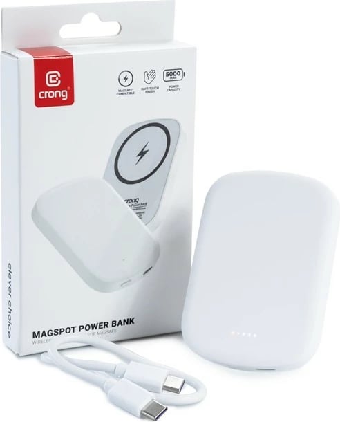 Power bank CRONG MagSpot Wireless 5000mAh me MagSafe, Bardhë