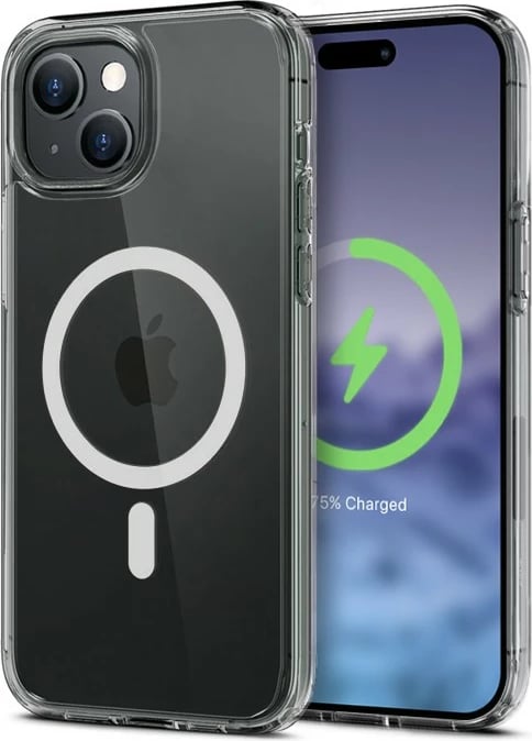 Mbështjellës CRONG Clear MAG Cover për iPhone 15, MagSafe me unazë magnetike 39x, polikarbonat + TPU, transparent