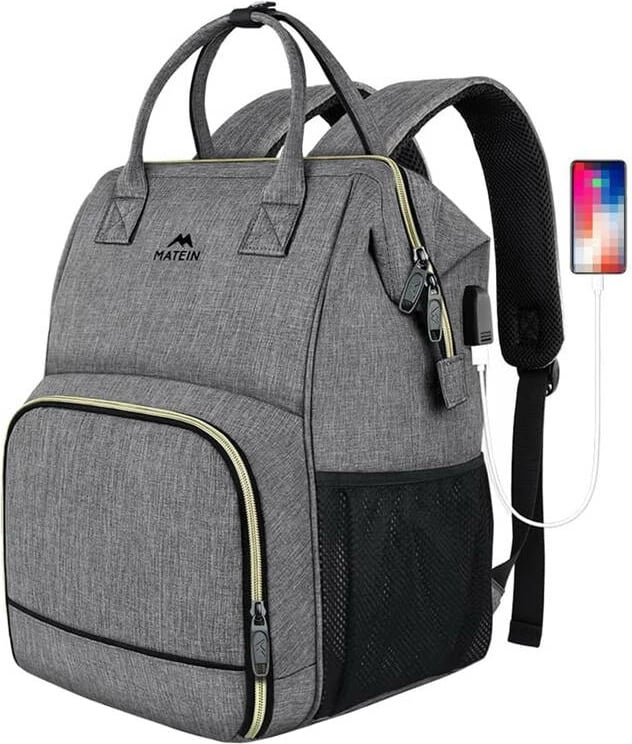 Çantë shpine Matein 1368 për laptop 15.6", me port USB, gri