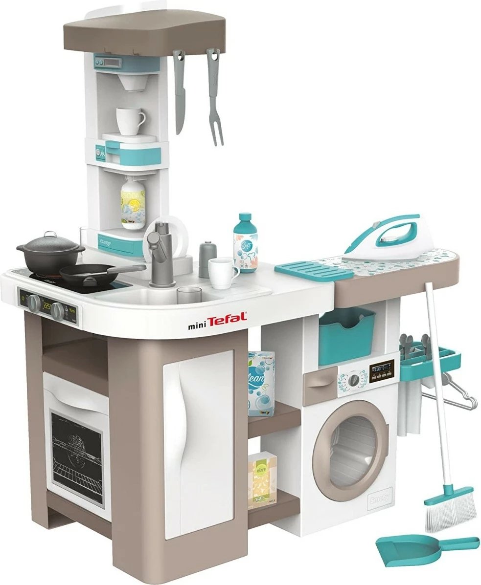 Kuzhinë lodër Smoby miniTefal Studio me makinë larëse, 36 aksesorë, Bezhe/Turkuaz/Bardhë