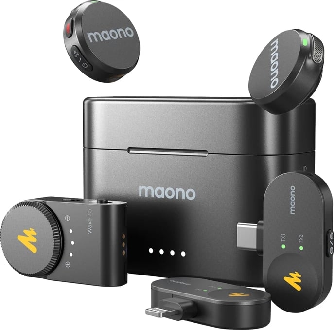 Mikrofon wireless Maono WM650 A3 me dy transmetues dhe tre marrës, me kuti karikimi, i zi