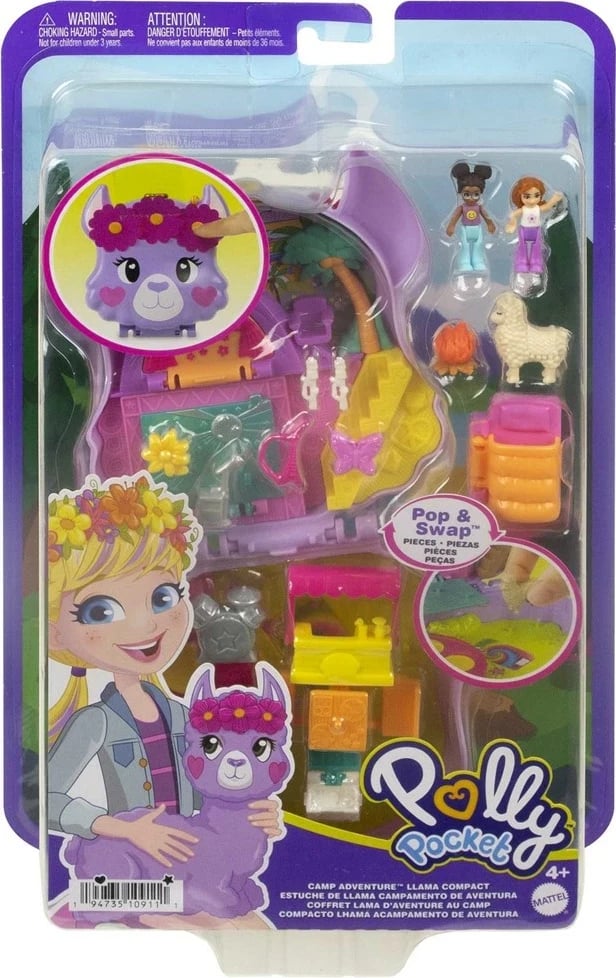 Set lodrash Polly Pocket CAMP ADVENTURE Llama Compact, Mattel, HKV33, shumëngjyrëshe