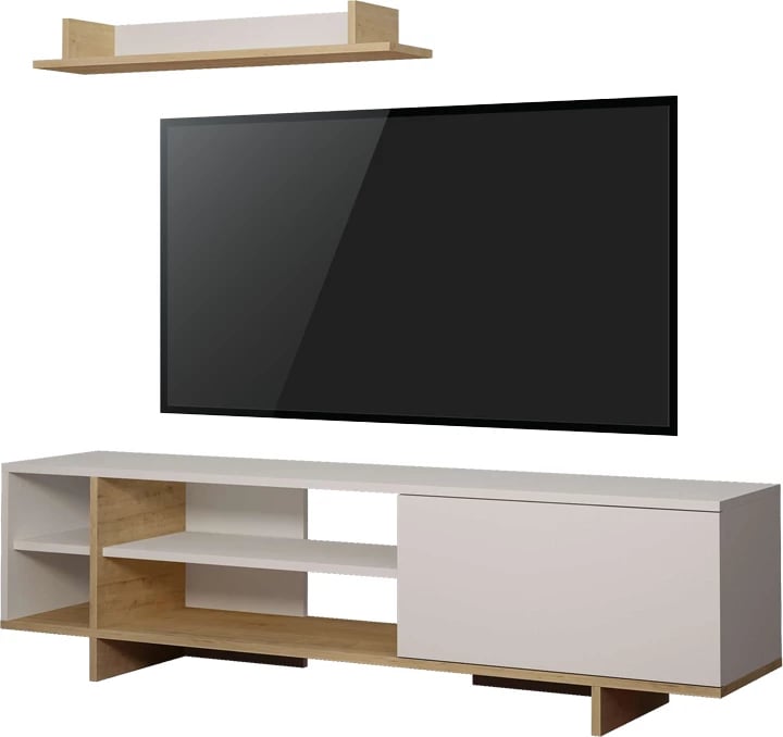 Njësi TV Saloon, ngjyrë bardhë-lisi, 160x35.5x44cm