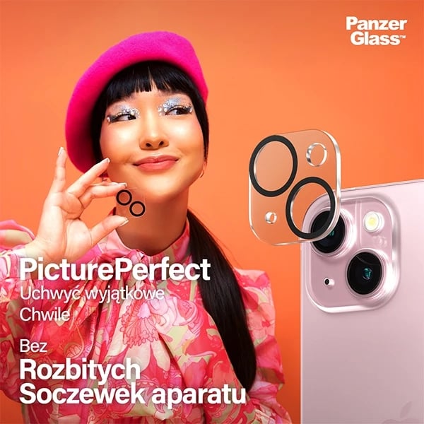 Mbrojtës kamerë PanzerGlass Picture Perfect për iPhone 15 / 15 Plus, me kornizë të zezë