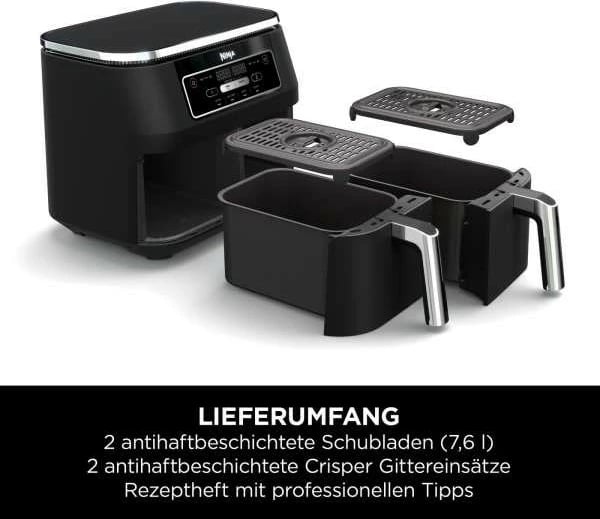 Furrë me ajër Ninja Foodi AF200EU, 7.6L, 2 shporta, 2400W, e zezë