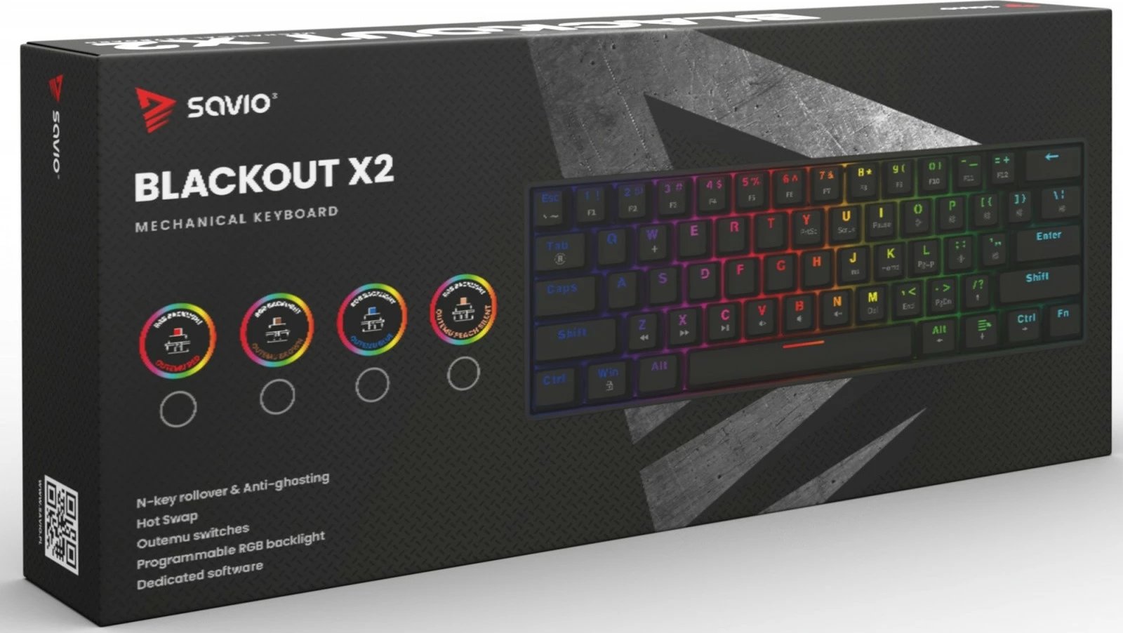 Tastierë mekanike Savio Blackout X2 OUTEMU Brown, 60%, ARGB, Hot Swap, e zezë
