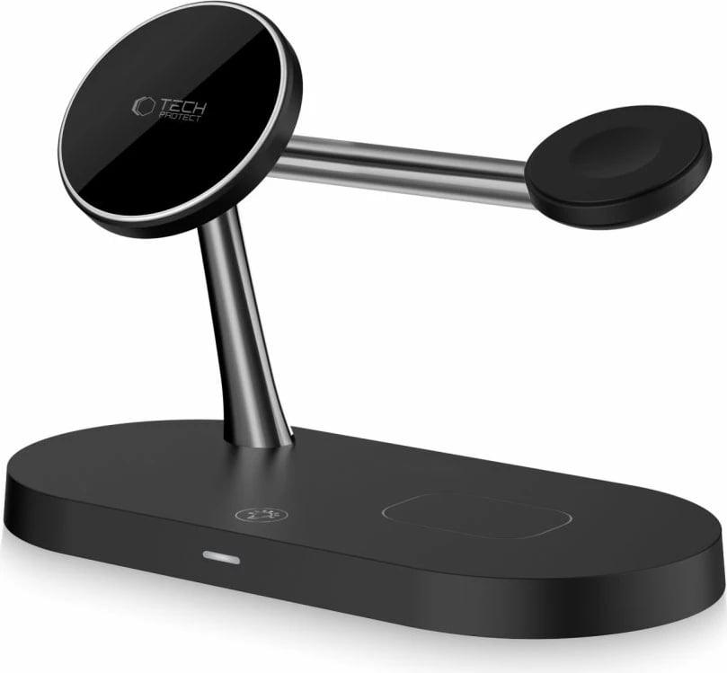 Karikues induktiv 3-në-1 Tech-Protect A12 me MagSafe, për smartphone/kufje/smartwatch, i zi