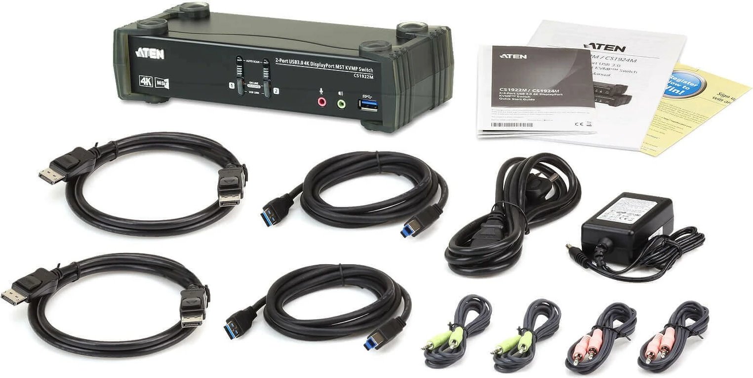 KVM Switch ATEN CS1922M, 2 porta, USB 3.0, 4K, DisplayPort, HDMI, e zezë