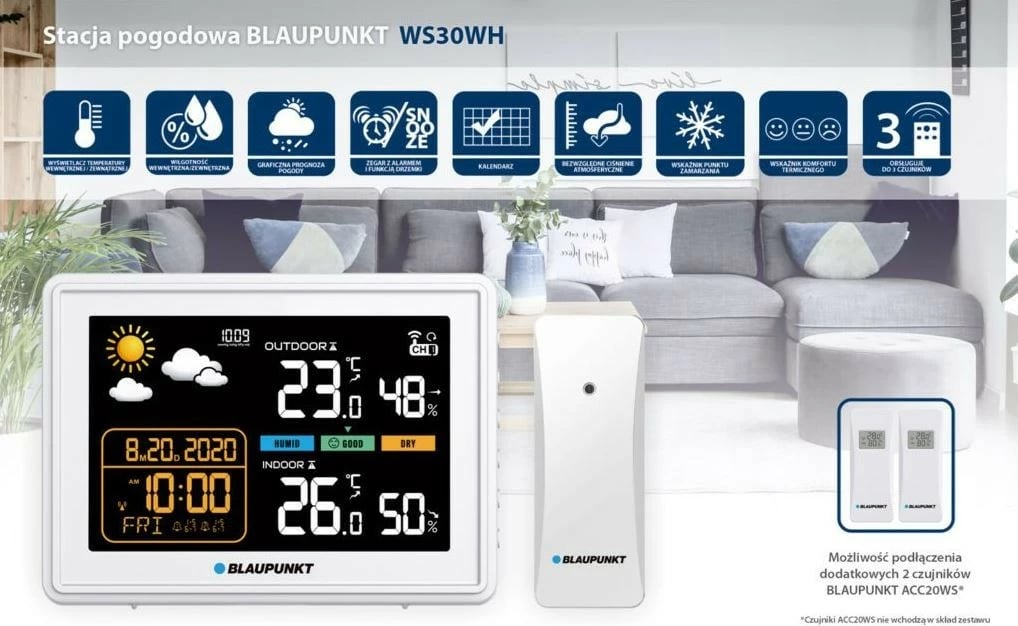 Stacion moti Blaupunkt WS30WH, me sensor të jashtëm, i bardhë