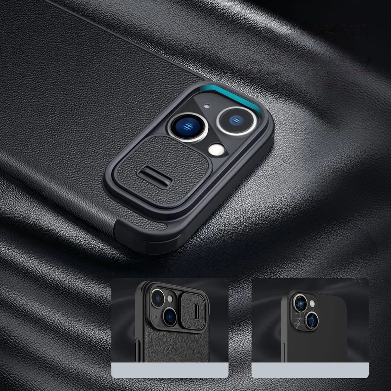 Mbështjellës Nillkin Qin Leather Pro Case për iPhone 14 Plus, me kapak dhe mbrojtje kamere, Gjelbër