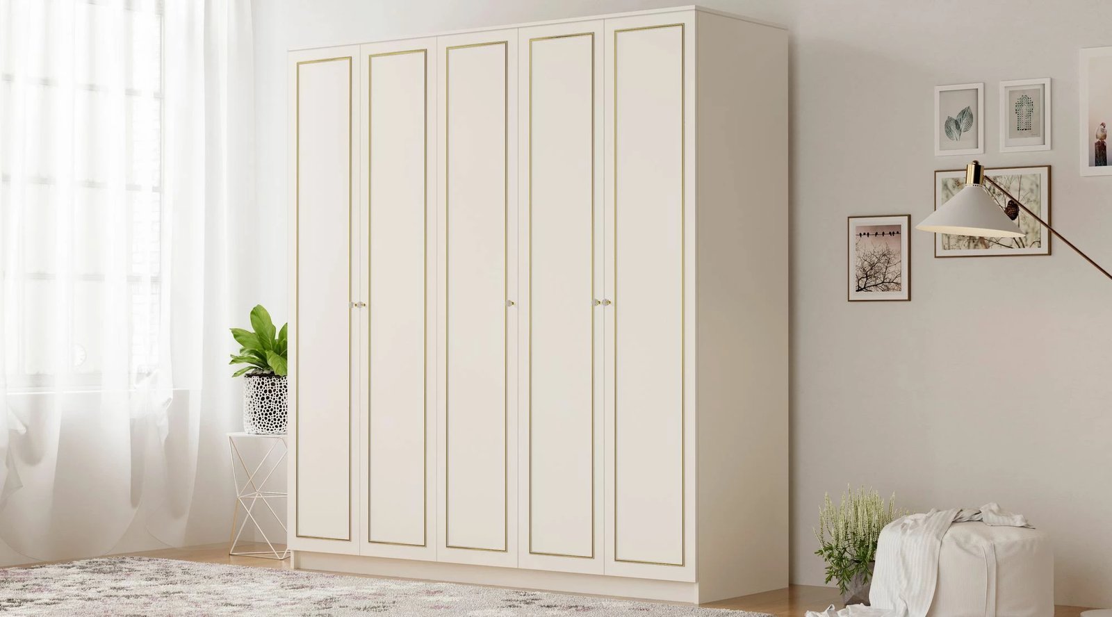 Dollap garderobe Skye Decor, ngjyrë e bardhë mat, RB-082, 175x180x52cm
