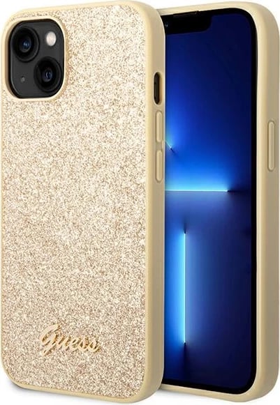 Mbështjellës Guess GUHCP14SHGGSHD për iPhone 14 6.1", hardcase, Glitter Script, ari