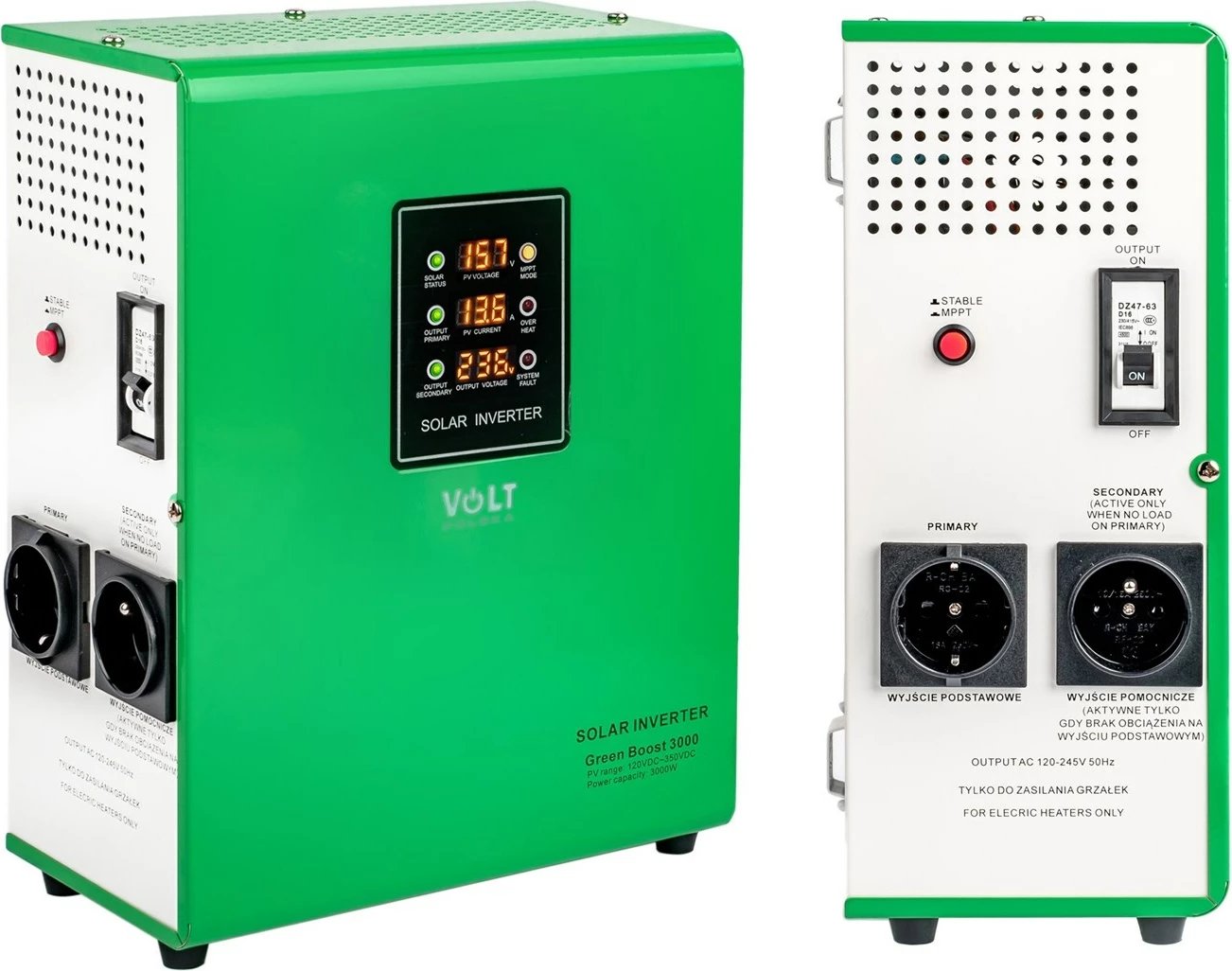 Inverter solar Volt Polska Green Boost MPPT 3000, 120-350VDC, i gjelbër
