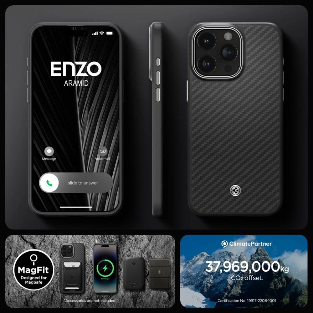 Mbështjellës Spigen Enzo Aramid Mag me MagSafe për iPhone 15 Pro Max, e zezë