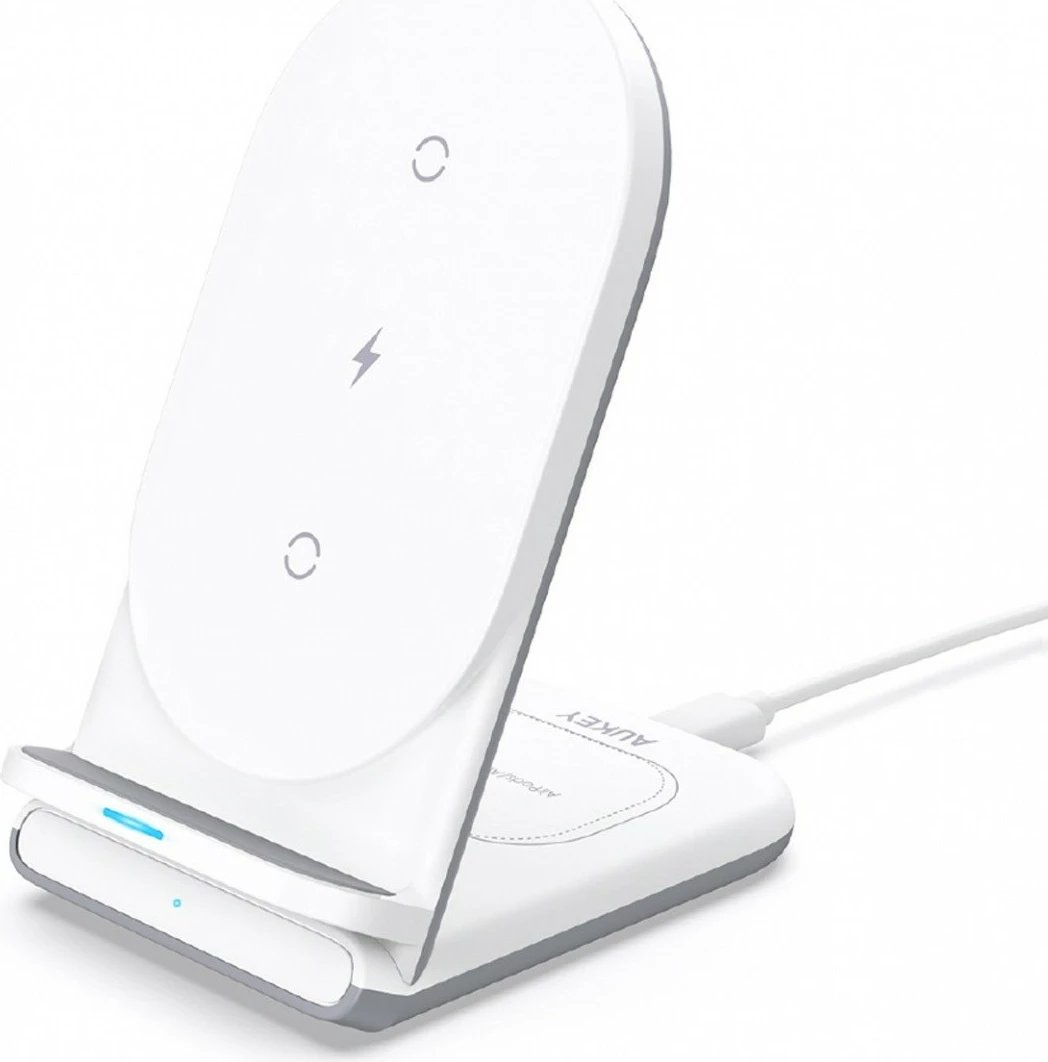 Mbështjellës karikimi pa tela AUKEY LC-A2, 2-në-1, Qi 10W, USB-C, Bardhë