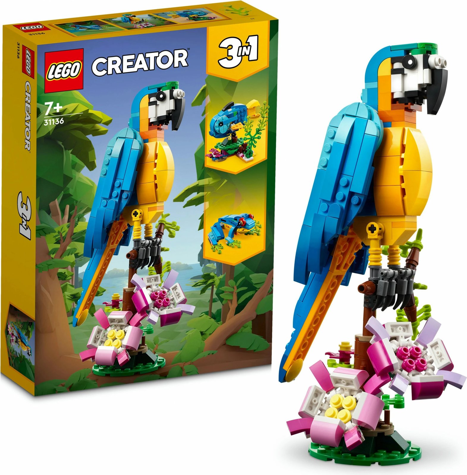 Set ndërtimi LEGO Creator 3-in-1 Papagalli Ekzotik, 253 pjesë, shumëngjyrësh