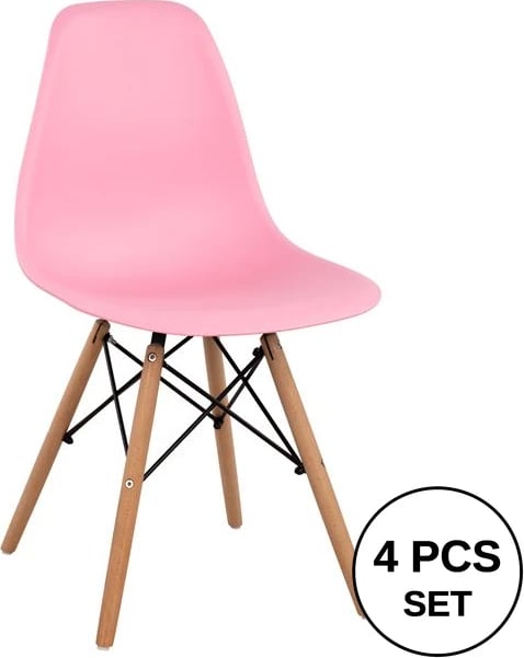 Karrige me këmbë druri dhe ulëse Twist PP rozë FH8460.05 46x50x82 cm, set prej 4 copë